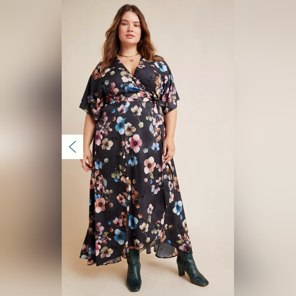 Anthropologie Black Floral Maxi Dress